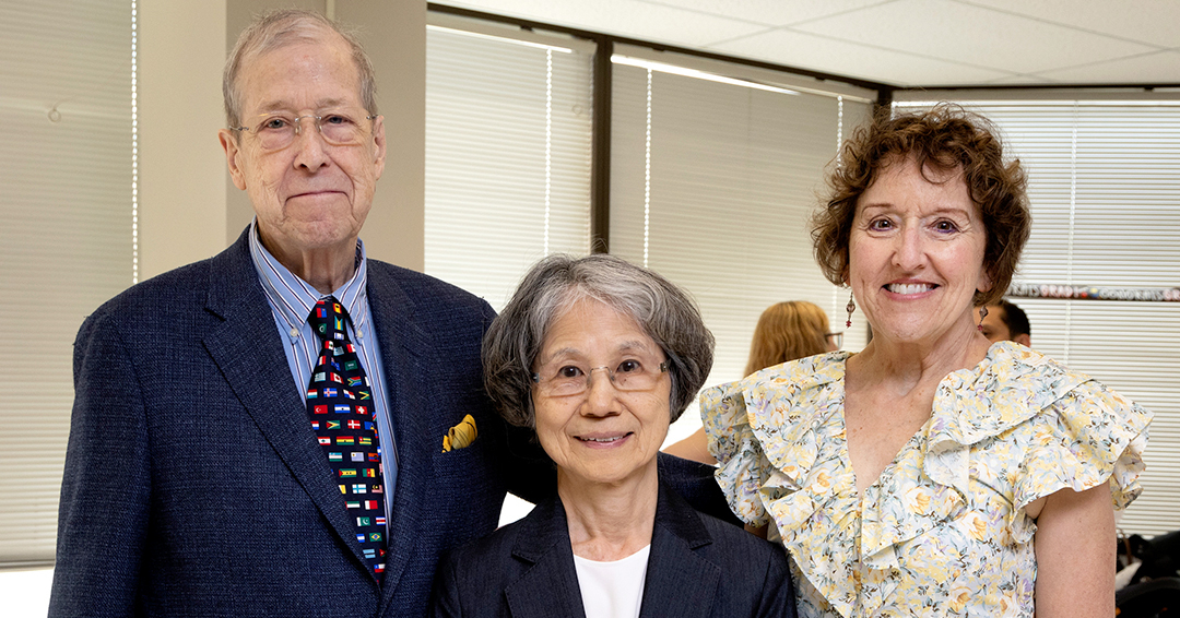 Anita Gagnon, right, with Ingram School of Nursing benefactors Richard Ingram and Satoko Shibata