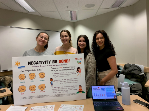 Noémi Rancourt, Caroline Boucher, Camille Ede and Alexandra Riveros display their project called Negativity Be Gone.