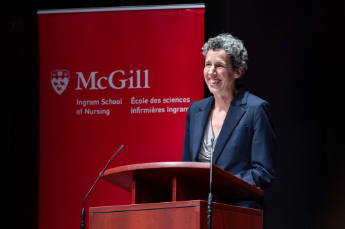 Dr. Lesley Fellows, Dean of the Faculty of Medicine and Health Sciences at McGill University, addresses students at the Nursing Professionalism Ceremony.