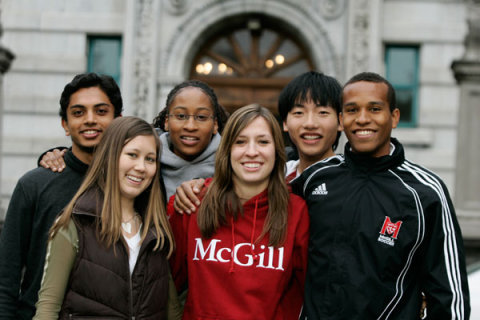 Close-up of six McGill student smiling