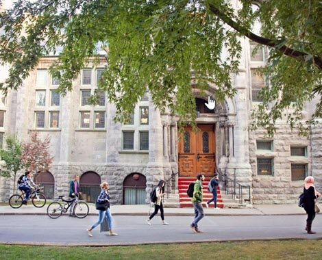 students walking on downtown McGill campus in the summer