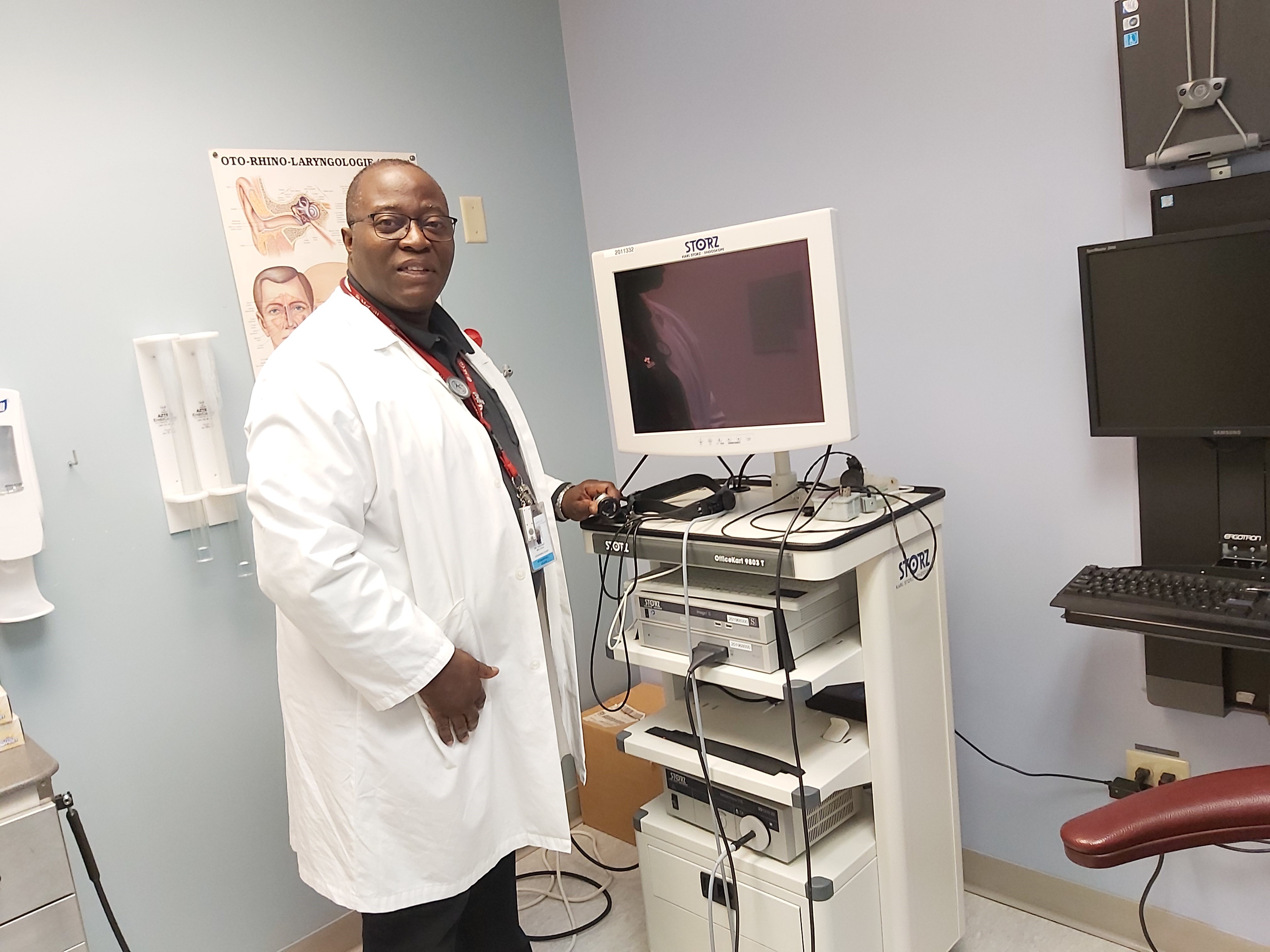 Radiation oncologist in hospital examination room