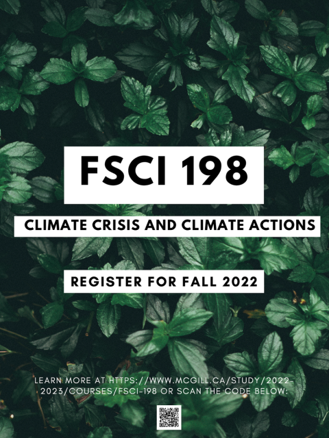 Promotional flyer for FSCI 198 Climate Crisis and Climate Actions