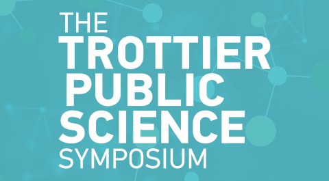 white text on blue background trottier science symposium