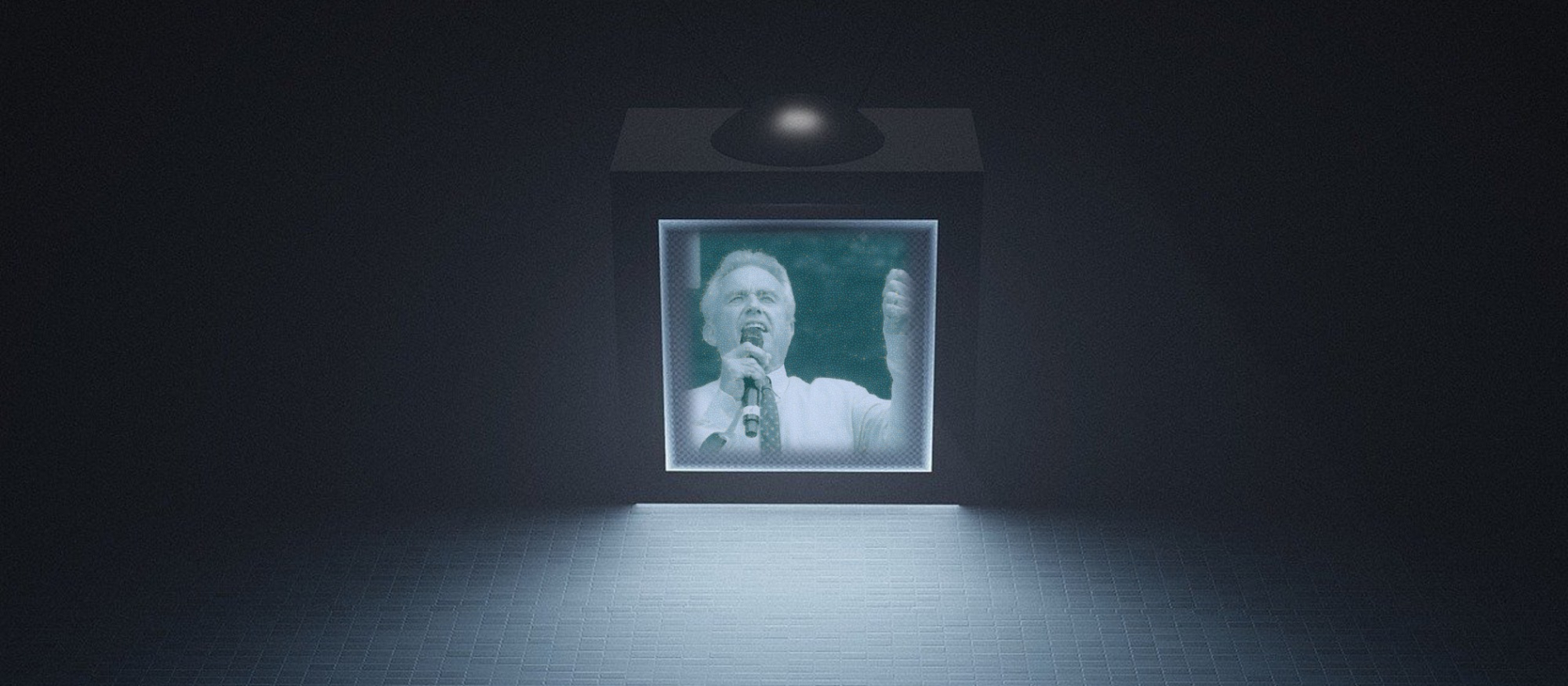 Robert Francis Kennedy Jr on a dimly lit CRT TV screen
