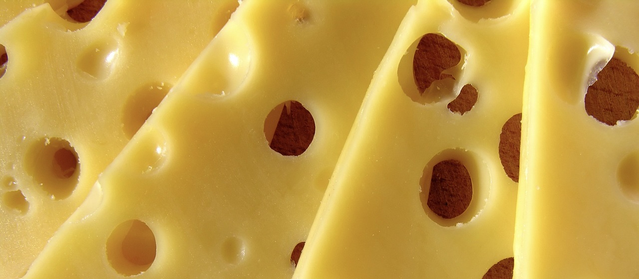 Close-up of yellow swiss cheese.