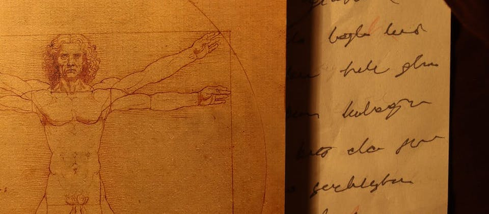 Vitruvian Man Drawing in Close-up Shot