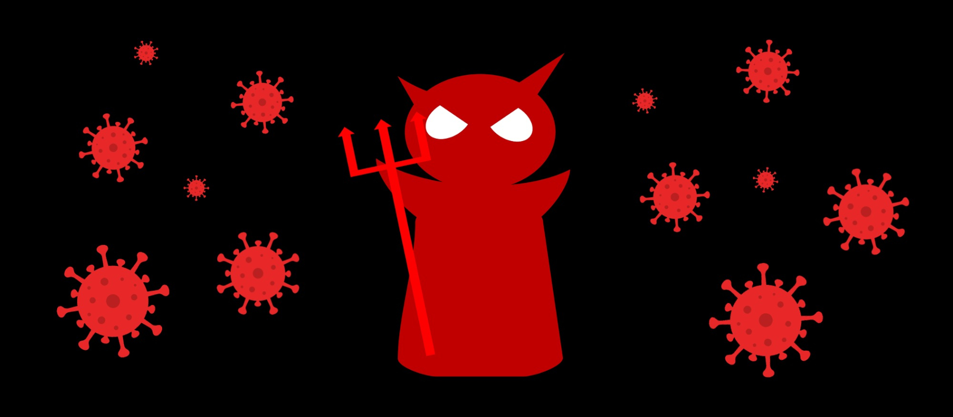 red devil clipart surrounded by red viruses