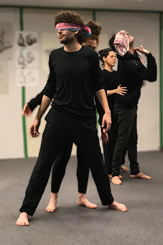 blindfolded dancers