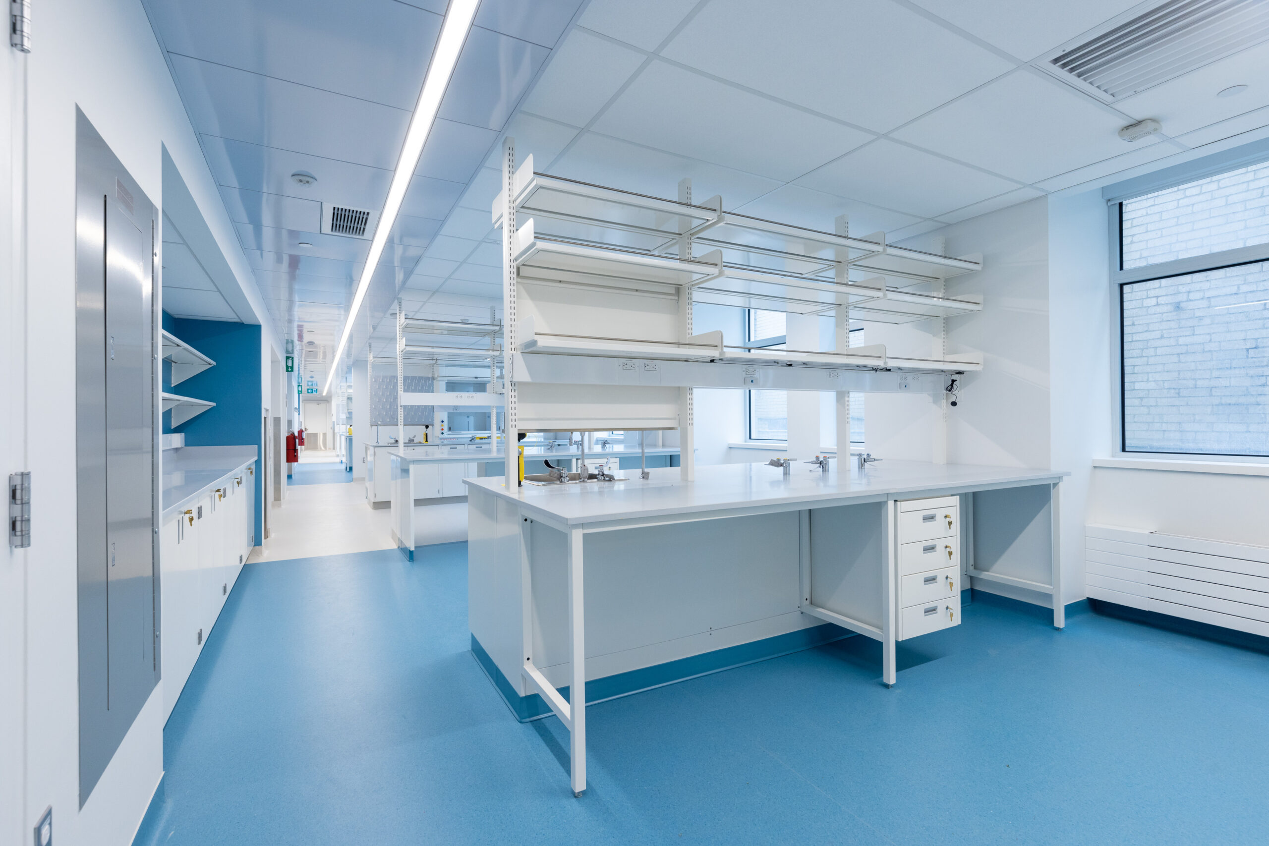 shows brand new lab in Duff building space , lab benches 