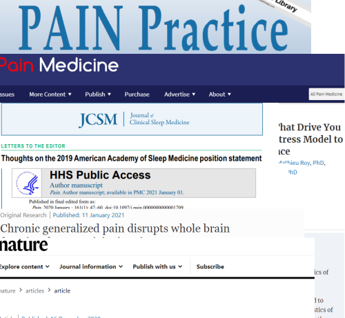 Front pages from publications from our members from pain journals