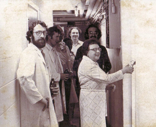 institute members in basement