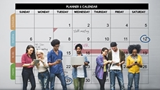 students standing near a calendar