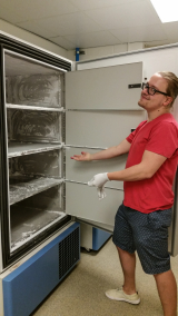 students near a freezer lab