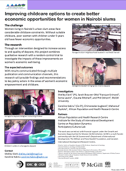 Improving childcare options to create better economic opportunities for women in Nairobi slums Centre on Population Dynamics and African Population and Health Research Centre