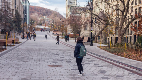 Autumn view of McTavish Street on McGill's downtown campus