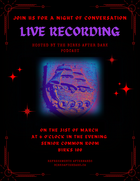 Live recording session, ship and waves motif, Birks after Dark series