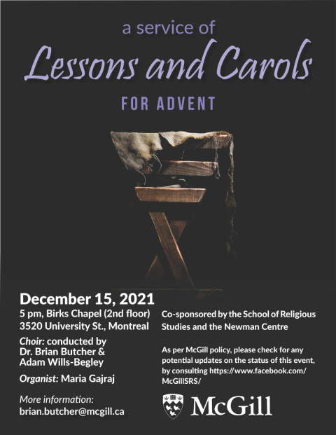 Poster for event, 'A service of Lessons and Carols for Advent'