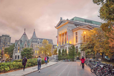 the exterior of the redpath museum in the fall