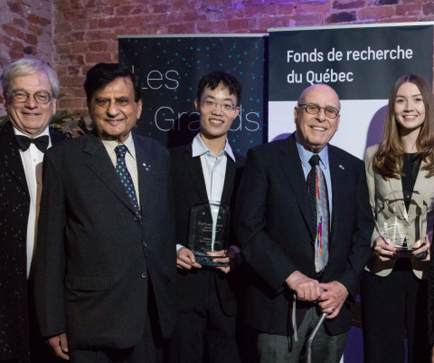 Professor Remi Quirion, Mohan Du, Professor Ashok Vijh, Professor Phil Gold, Jennifer Maxwell. Courtesy: FRQ.