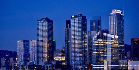 downtown montreal buildings at dusk