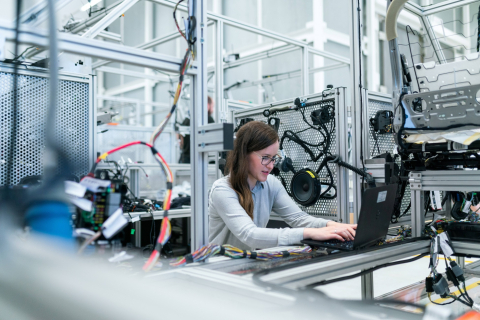 Engineer working in room of equipment