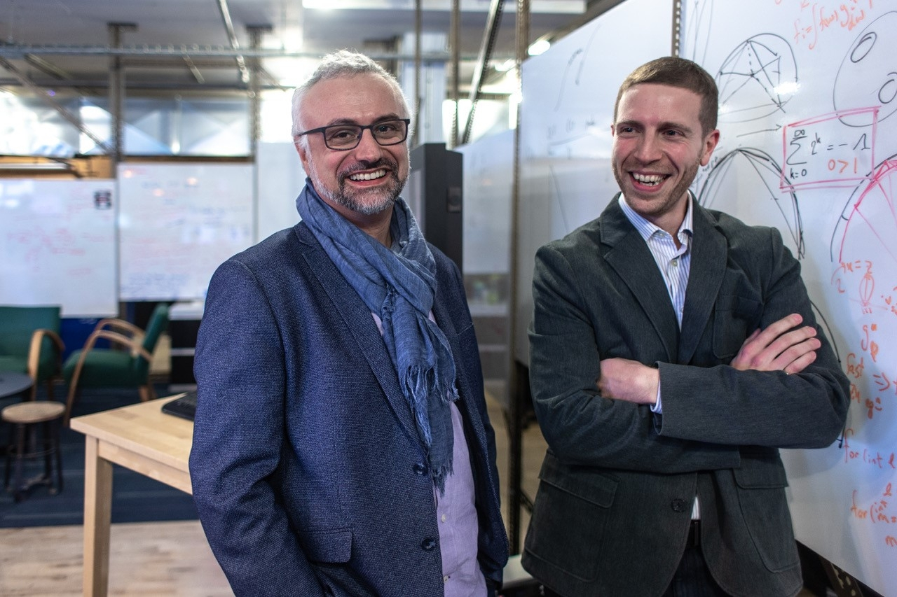 Yves Jacquier, Executive Director, Production Studio Services at Ubisoft Montreal, standing next to McGill Associate Professor, Derek Nowrouzezahrai. 