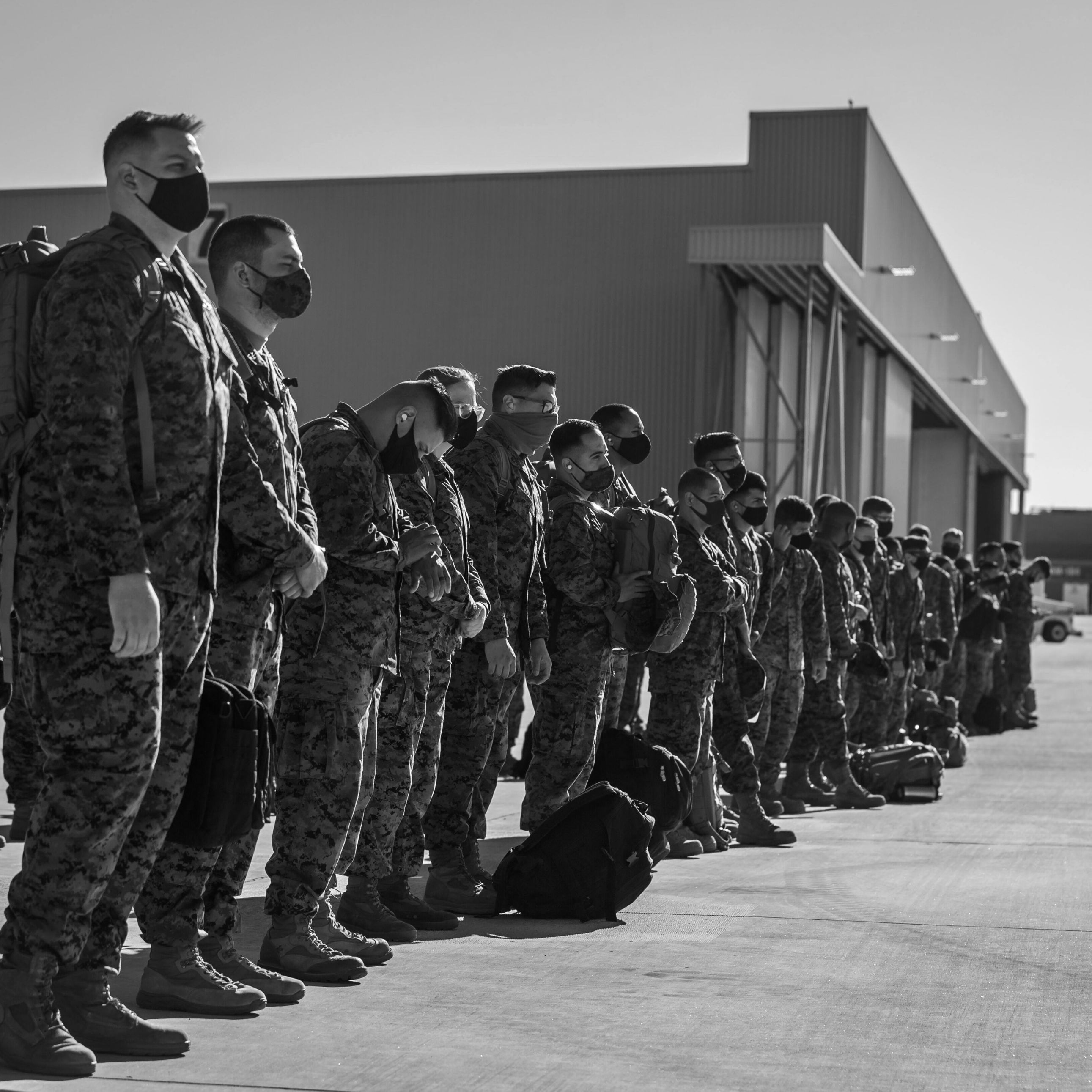 Soldiers standing in line. 