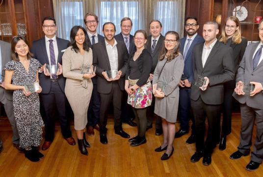 Photo From left to right: Michael Flanders, Emily Duong, Siddharth Nath, Sarah Chibane, Thomas Barabé-Tremblay, Shady Abid, David Luckow, Mélanie Mondou, Jean-Pierre Farmer, Karen Sigman, Hamid Al Badi, Shawn Karls, Rebecca Oksenhendler, Sam Joseph Daniel. Photo: Joni Dufour.