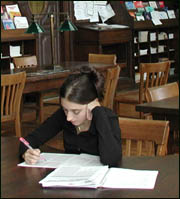 A student studying in a library