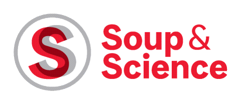 Soup and science graphic: chemistry flasks.