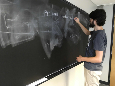 Teacher writing on a blackboard