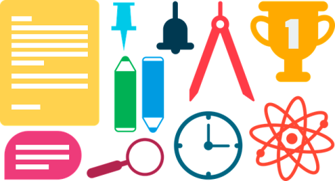 A collection of school themed icons for scientific observation.
