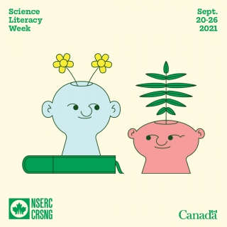Science Literacy week logo- 2 faces with plants 