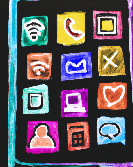 Oil painting of social media icons on phone. Image created with the assistance of DALL·E 2.