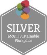 Silver badge icon, text on top reads: "Silver, McGill Sustainable Workplace"