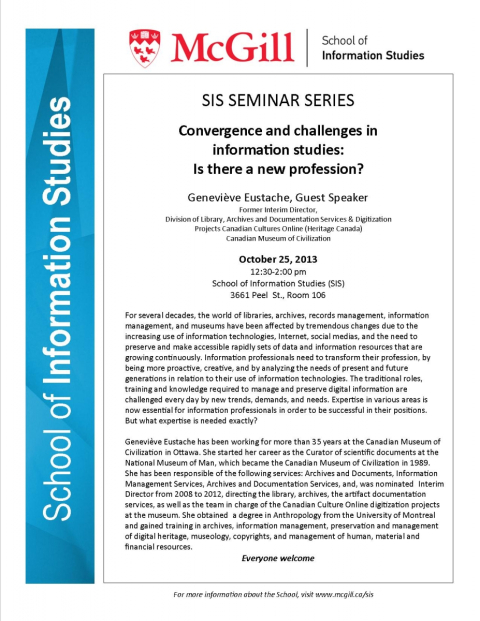 SIS Seminar: "Convergence and challenges in information studies". G. Eustache