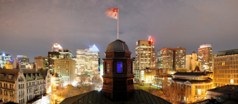 Montreal skyline with the arts building at night