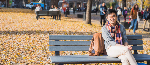 Student on campus in the autumn