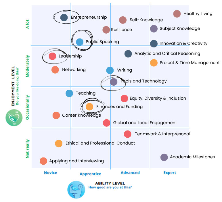 Example of a skills matrix plotted with 22 categories