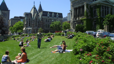 students and other individuals chilling out on campus