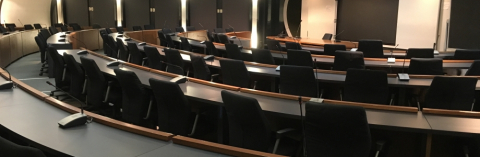 Conference room with continuous tables