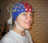 Research participant wearing an EEG cap