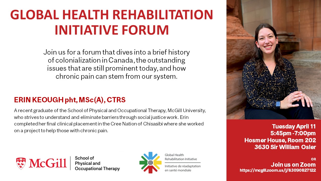 Poster for GHRI forum on April 11 with Erin Keough PT