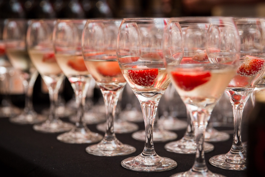 Strawberries in Champagne flukes with champagne