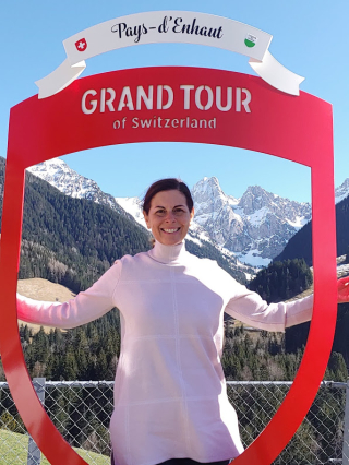 Prof Annie Chevrier poses amongst the mountains of Lausanne, Switzerland 