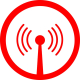 A red circle with a signal antenna 