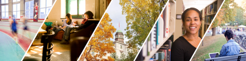 Photo collage of students and campus buildings