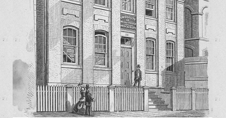 Early lithograph of McGill Medical Institution (1829)
