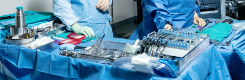 Surgical instruments laid out on table before surgery